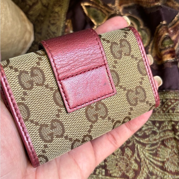 Authentic GUCCI Monogram leather signature canvas snap flap ❤️ card/keys wallet - Picture 10 of 13
